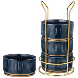 НАБОР САЛАТНИКОВ LEFARD HERBAL НА МЕТАЛЛ. ПОДСТАВКЕ 4 ШТ. 11,5*6 СМ 450 МЛ СИНИЙ  фото 2