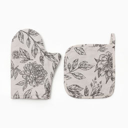 Набор кухонный Этель Black flowers: варежка-прихватка, прихватка, 100% хлопок, саржа 190 г/м?