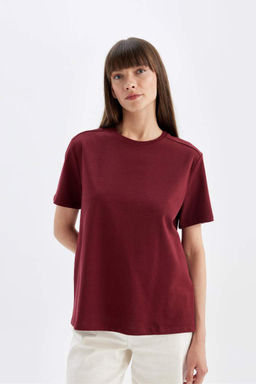 Женская повседневная базовая футболка с круглым вырезом стандартного кроя премиум-класса с короткими рукавами - Defacto фото 3