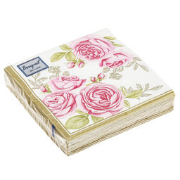 Салфетки бумажные Bouquet de Luxe 24х24см, 3-х слойные, 25 штук в упаковке, 100% целлюлоза, Роза с золотыми листьями (Россия)