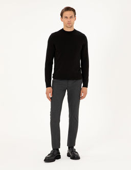 Antrasit Slim Fit _izgili Kanvas Pantolon