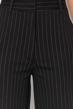 Siyah Cizgili Straight Fit Yuksek Bel Orme Pantolon TWOAW24PL00222 - Trendyolmilla фото 4