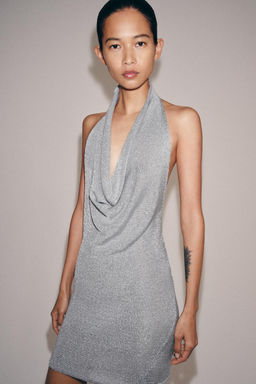 VESTIDO PUNTO HALTER HILO METALIZADO / Plata - Zara фото 8