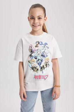 Футболка Oversize с короткими рукавами Hatsune Miku для девочек - Defacto фото 6