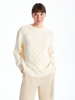 Bisiklet Yaka Kendinden Desenli Kad?n Triko Kazak