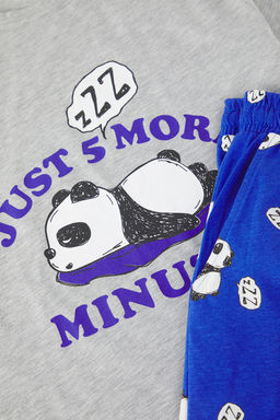 Trendyolmilla Man Gri Slim Fit Fit Panda Bask? Sortlu Orme Pijama Tak?m? TMNSS25PT00063  фото 4