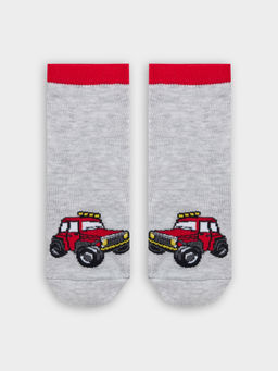 Цена за 5 пар! Носки детские светло-серые с рисунком в виде джипа