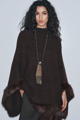 FAUX FUR KNIT PONCHO CAPE - Zara фото 5