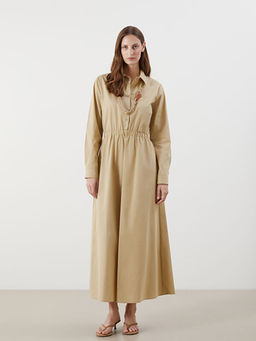 G?mlek Yaka Poplin Belden Oturtmal? Elbise