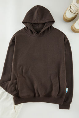 TRENDYOL MAN Indigo Oversize/Genis Kesim Ici Polarl? Kapusonlu Sweatshirt TMNAW25SW00115 - Trendyolmilla фото 5