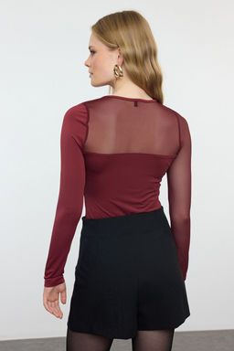 TRENDYOLMILLA Kahverengi Tul Detayl? C?tc?tl? Esnek Orme Body TWOAW24BD00021  фото 5