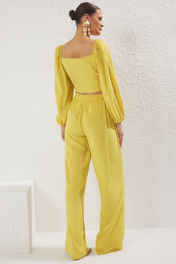 Yesil Dokuma Baglama Detayl? Plaj Bluz-Pantolon Tak?m TBESS23AU00072