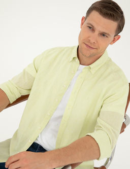 Ye_il Slim Fit Keten Kar___ml_ G_mlek