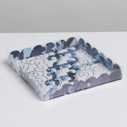 Цена за 5 шт. Коробка для печенья, кондитерская упаковка с пластиковой крышкой, 23 февраля, 21?21?3 см