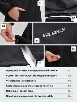 Парка спортивная женская с капюшоном softshell черного цвета 9568Ch