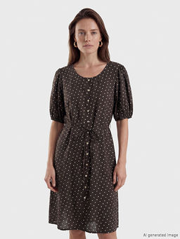 Bisiklet Yaka Puantiyeli A Kesim Mini Elbise