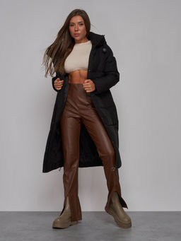 Пальто утепленное молодежное зимнее женское черного цвета 52329Ch - Holdluck фото 17