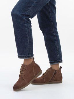 01-S77-99 BROWN Ботинки демисезонные женские (натуральная замша, байка)