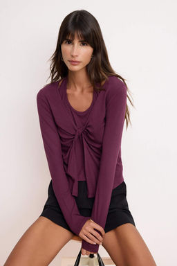 Murdum Fitted/Vucuda Oturan V Yaka Uzun Kollu Yumusak Orme Bluz TWOSS26BZ00269