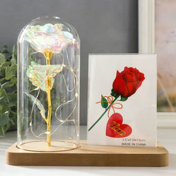 Фоторамка для фото 9×13 см настольная светящаяся «Голография. Роза в колбе», от батареек, 2×LR1130, 9.8×19.5×18 см