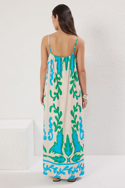 Mavi Tropikal Duz Kesim Maxi Dokuma Elbise TWOSS25EL00578 - Trendyolmilla фото 4