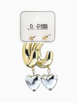 Серьги "Новый стиль", сердечки, цвет золото-серебристый d3см