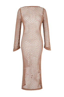 TRENDYOLMILLA Siyah Fitted Midi Triko Plaj Elbise TBESS25EL00124 фото 13