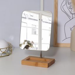 Зеркало с подставкой для хранения BAMBOO, на гибкой ножке, зеркальная поверхность 16,5 19,5 см, цвет коричневый/серебристый - Queen fair фото 2