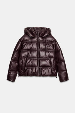 WATER-REPELLENT WINDPROOF QUILTED FAUX LEATHER ANORAK