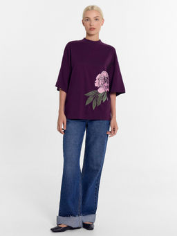 Футболка женская фиолетовая с цветком инжир +печать 112874 - Mark formelle фото 2
