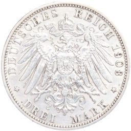 Монета 3 марки 1908 года G Германия (Баден)