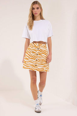 Trendyolmilla Sar? Animal Zebra Desenli Onu Dugmeli Etek TWOSS25ET00188 фото 2