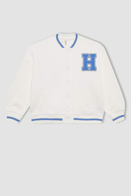 Кардиган-бомбер на толстой мягкой подкладке с воротником колледжа для девочек - Defacto фото 9