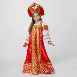 Русский народный костюм Любавушка, платье-сарафан, кокошник, р-р 30, рост 110-116 см, красный
