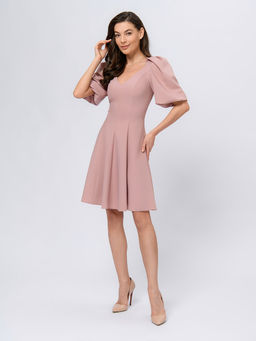 Платье цвета пыльной розы длины мини с объемными рукавами - 1001dress фото 2
