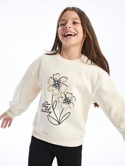 Bisiklet Yaka Bask?l? Uzun Kollu K?z ?ocuk Sweatshirt ve Tayt