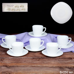 Чайный набор 12 предметов 250 мл белый квадратная форма А / FXB220/FBD220-6A (WHITE ) /уп.8/ цветная коробка - Галеонтрейд фото 3