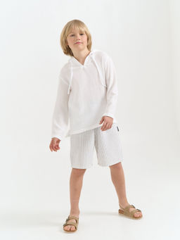 Рубашка муслиновая с капюшоном Молоко 7+ - Bungly фото 5