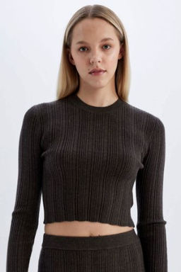 Slim Fit Dar Kesim Bisiklet Yaka Triko Kazak