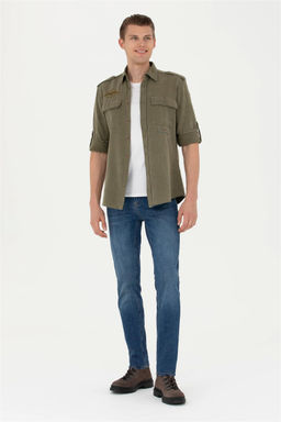 U. S. Polo Assn / Мужская рубашка цвета хаки с длинным рукавом - U.s. polo assn фото 4