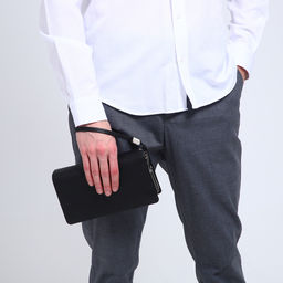 Клатч мужской с ручкой, на молнии, 22×5×12 см, чёрный