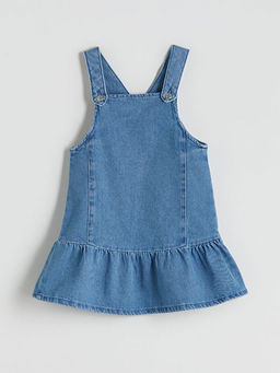 Kare Yaka K?z ?ocuk Jean Salopet Elbise