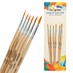 Набор кистей для рисования, нейлон, 6 штук: №1, 2, 3, 4, 5, 6, круглые, деревянная ручка, международный размер