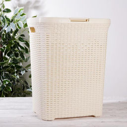 Корзина бельевая, 60 л, 34.6×44.5×56 см, с крышкой, слоновая кость