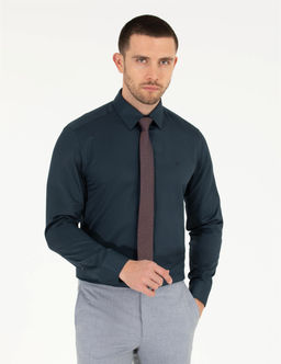 Lacivert Slim Fit Uzun Kollu Klasik G_mlek