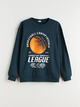 Bisiklet Yaka Bask?l? Erkek ?ocuk Sweatshirt