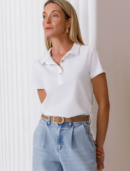 VILATTE / Футболка-поло с золотистыми пуговицами из премиального хлопка  фото 8