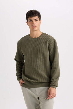 Жаккардовый свитшот стандартного кроя с круглым вырезом - Defacto фото 3