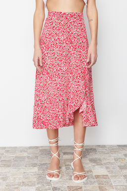 TRENDYOLMILLA K?rm?z? Bask?l? Buzgu Detayl? ve Volanl? Yuksek Bel Esnek Etek TWOSS21ET0029 фото 38