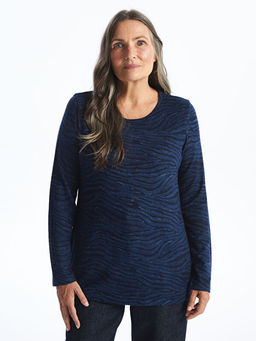 Bisiklet Yaka Desenli Uzun Kollu Kad?n Bluz